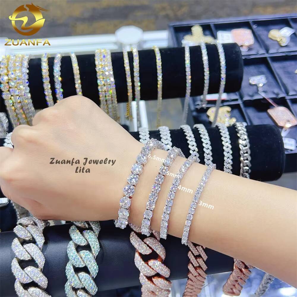Pass Diamond Tester GRA Certificate 3MM 4MM 5MM Hip Hop Tennis Necklace Bracelet 925 Sterling Silver VVS Moissanite Tennis Chain