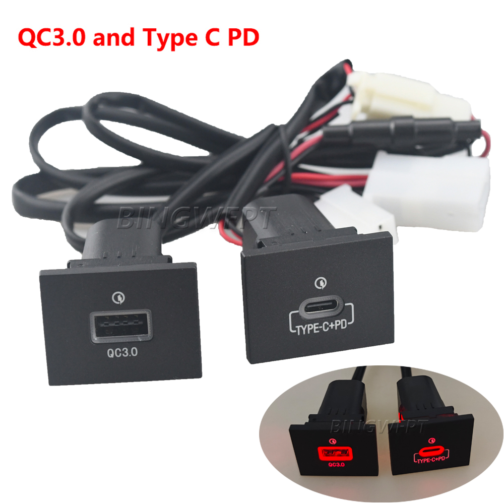 Compatible For Ford Focus 2009-2011 mk2 Fast Car Phone Charger Socket Double QC3.0 Type C PD USB Charging Port Power Adapter