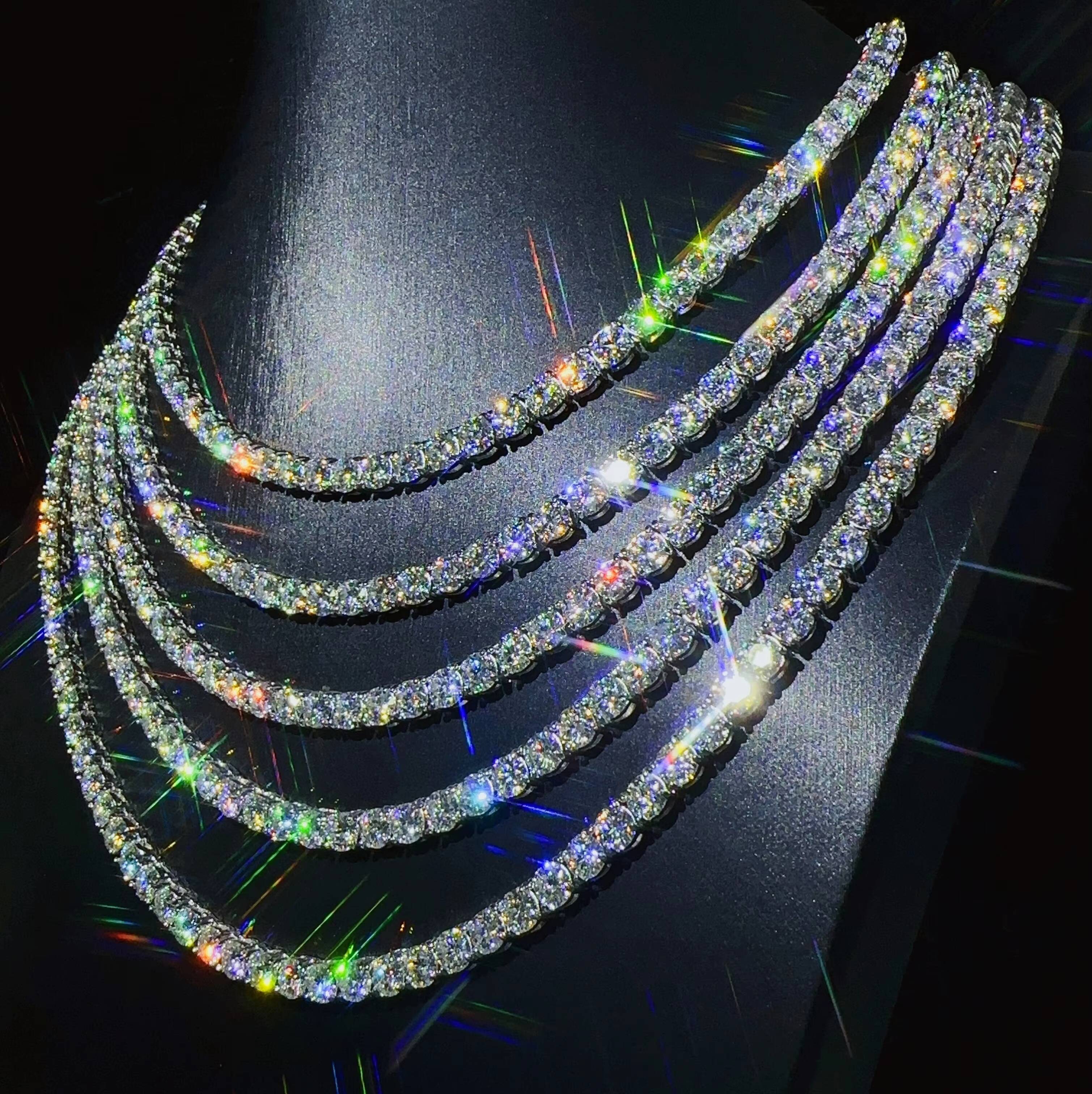 Hip Hop 5mm Tennis Necklaces Charm Chain in Stock 925 Silver Vvs Moissanite Iced Out Fashion Tennis Chain