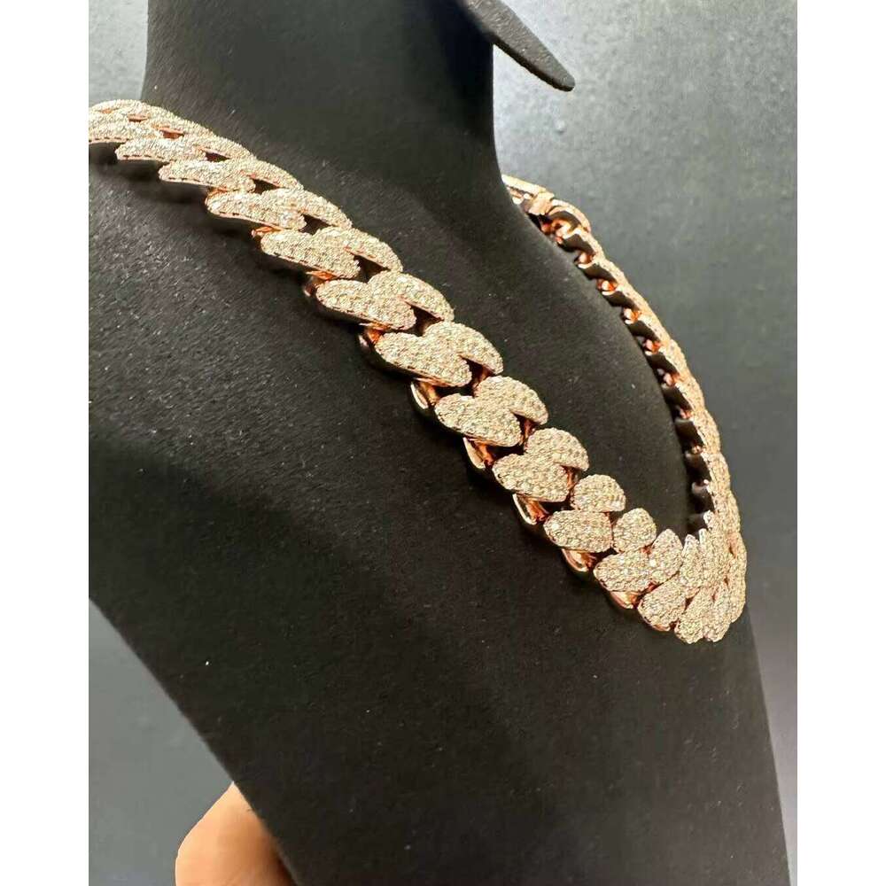 Men's Fine Link Chain Necklace Round Brilliant Cut Moissanite Dia Jewelry for Weddings