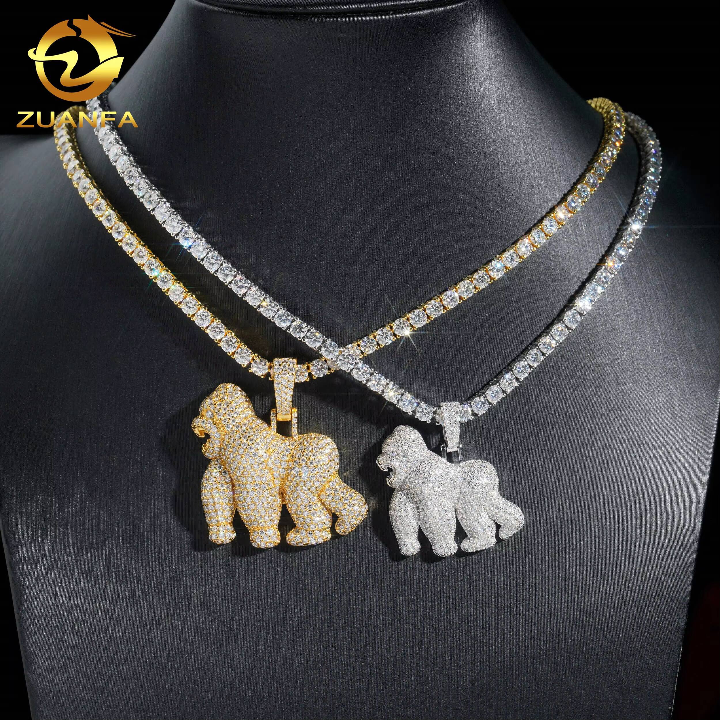 D Color VVS Moissanite Diamond Luxury Fashion Hip Hop Pendant 925 Sterling Silver Baby Gorilla Pendant Charm