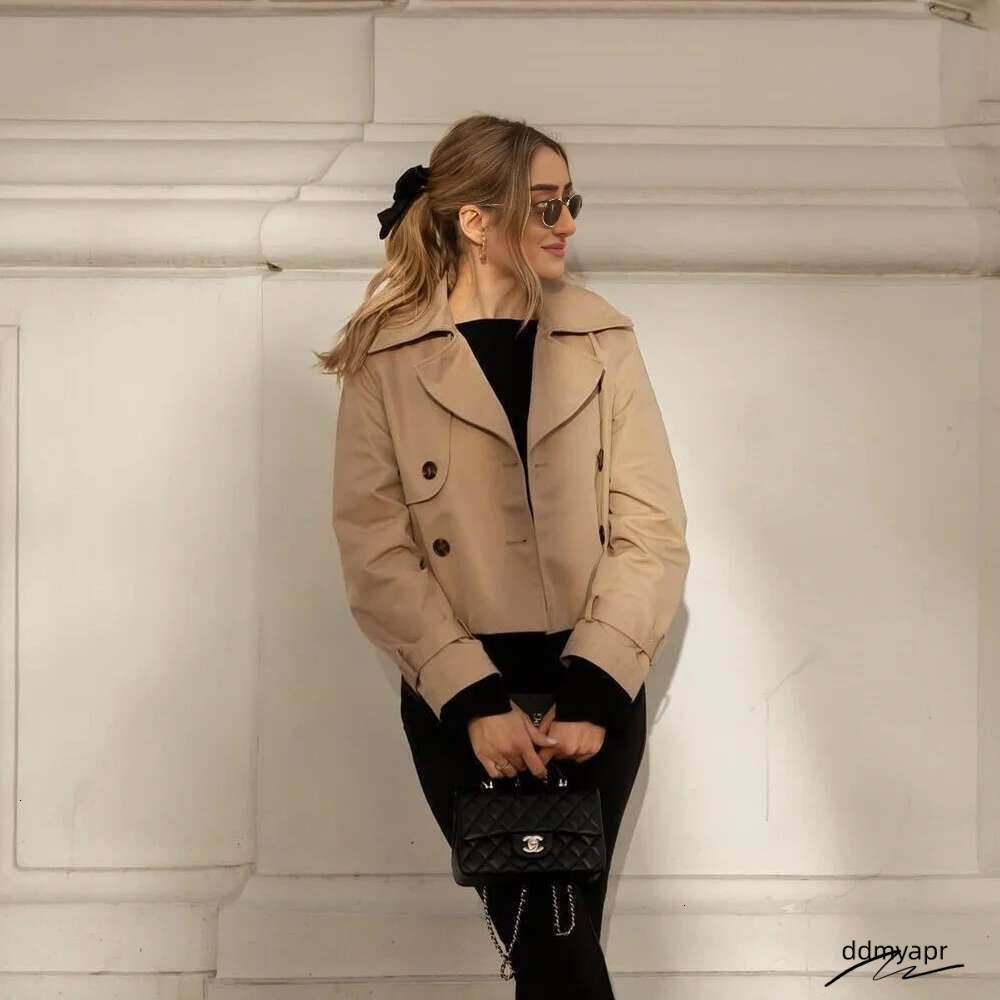 Designer Clothes Ladies Vintage ddmyday Cropped Trench Spring Autumn Jacket Women Streetwear Double Breasted Long Sleeve Top Female Chic Coat Outfits 