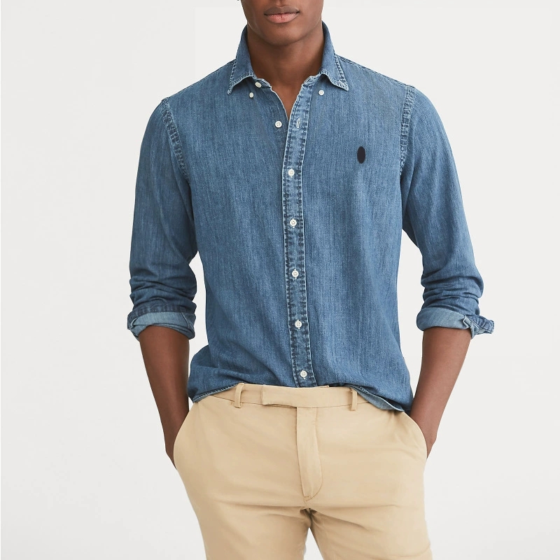 Size M-XXL Men's Designer Pony Denim Shirt Thin Spring Autumn Long-sleeved Solid Lapel Shirt Male Embroidered Logo Top Jacket