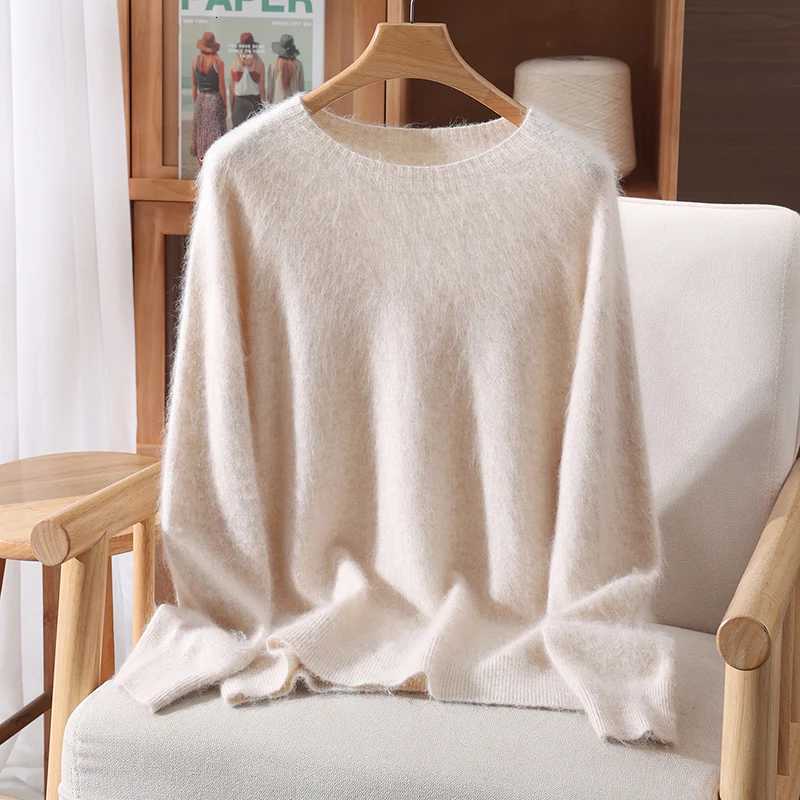 Basic Women 100 Mink Cashmere Sweater Solid Pullover Autumn Winter Long Fluff Brushing Cashmere Knitwear Raglan Sleeve Clothing Z250905