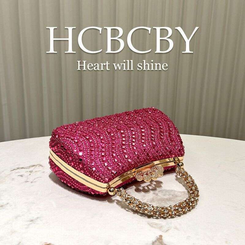 Rose Gold Glitter Rhinestone Evening Clutch Bag - Women's Handbag For Formal Parties