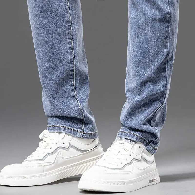 Regular Fit Thin Jeans Soft Elastic Cotton Lyocell Washed Denim Pants Fashion Blue Gray Business Straight Trousers W250905