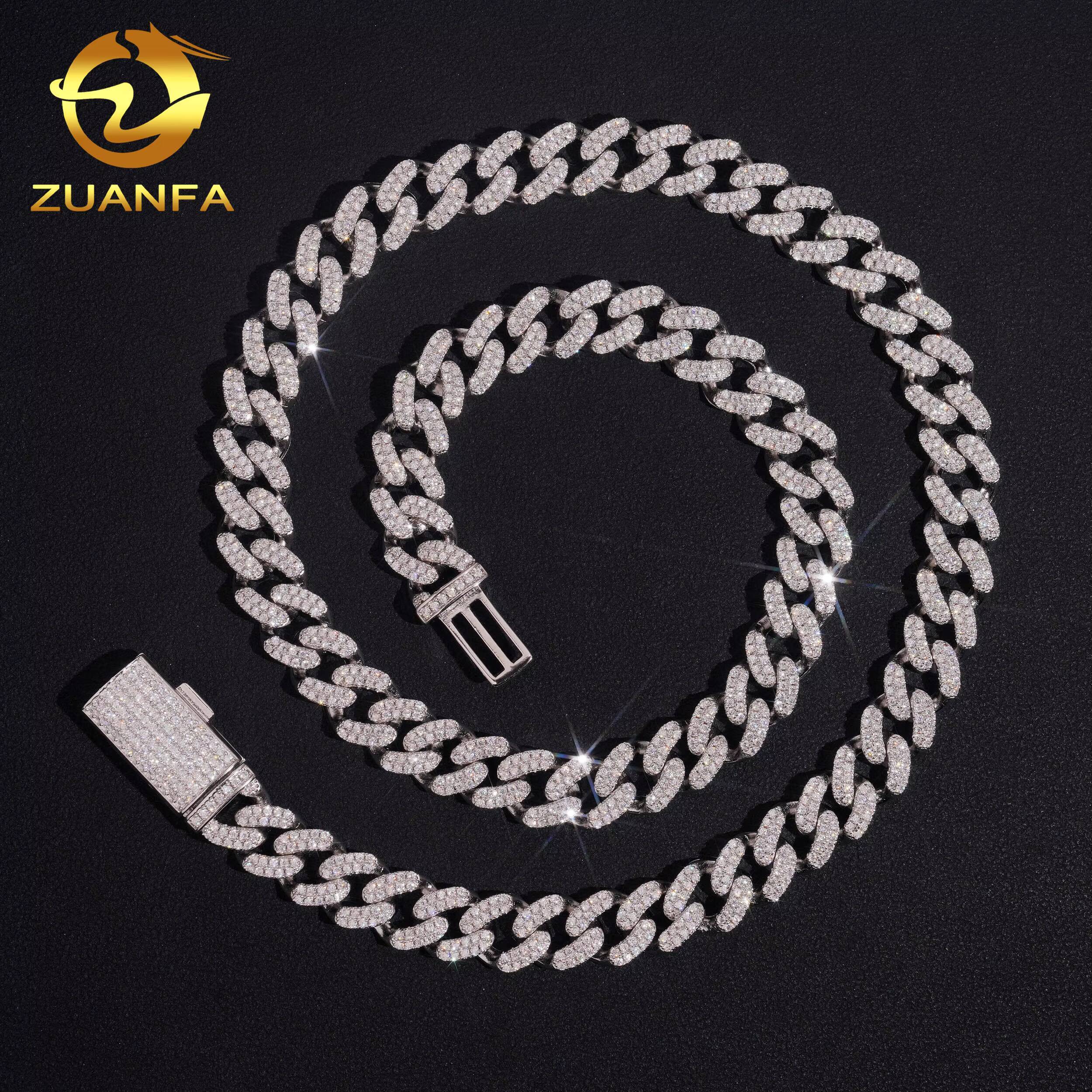 Hot Sale Hip Hop Jewelry 10mm Moissanite Cuban Link Chain 925 Silver Iced Out Moissanite Cuban Chain