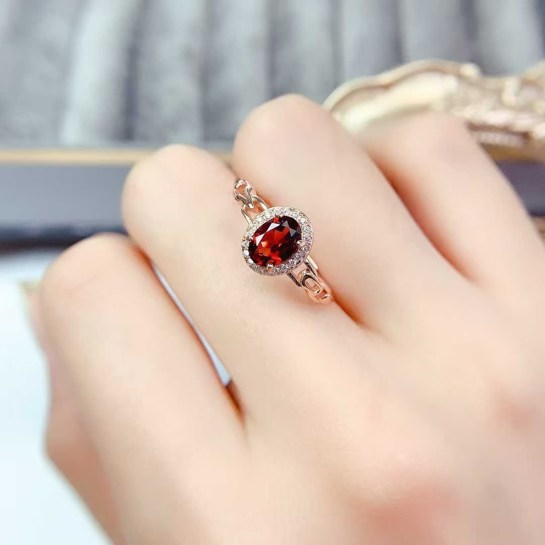 925 Silver garnet ring natural garnet ring 5mm*7mm 0.7ct garnet jewelry birthday gift for women