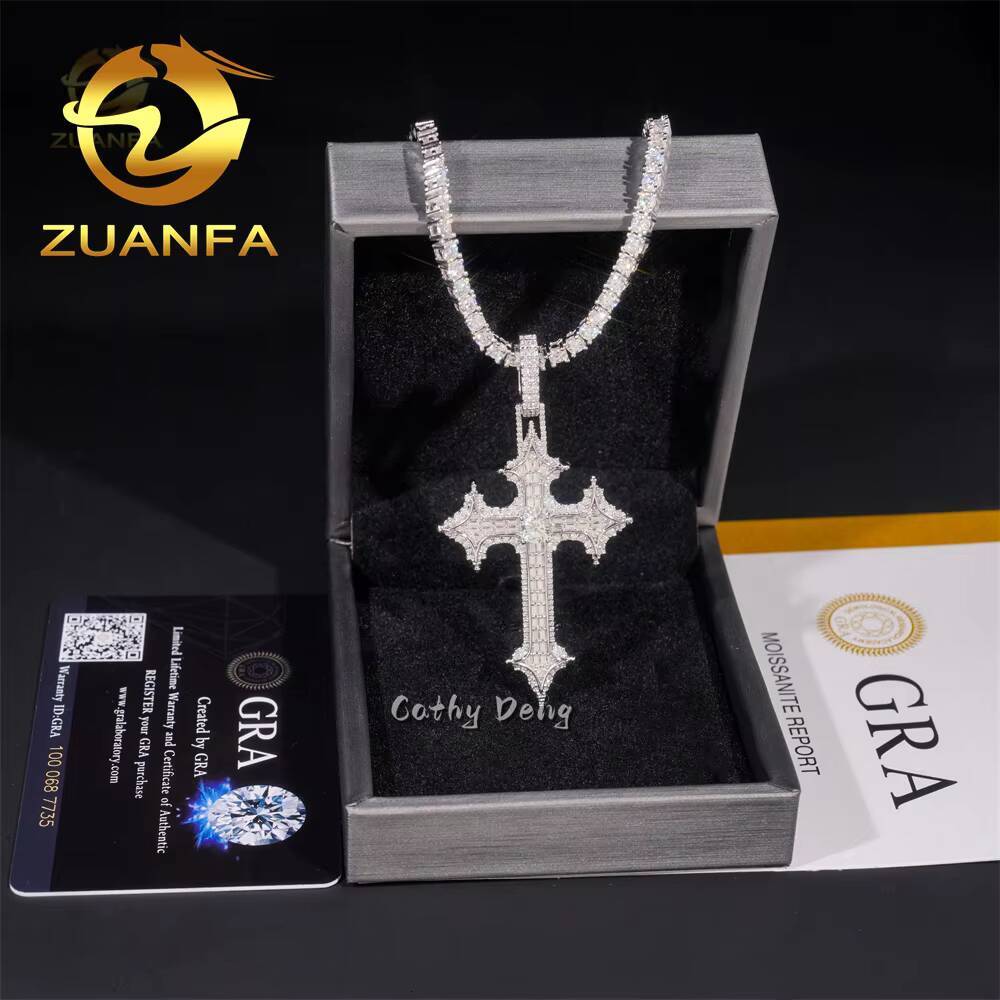 Luxury VVS Moissanite Diamond Iced Out Pendant Cross Pendant Silver 925 Hip HopJewelry Moissanite Custom Cross Pendant