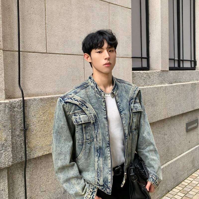 American Short Denim Jacket Mens Shoulder Pad Fashion Hip-hop Zipper Coats Deconstructing Design High Street Trendy Outwear