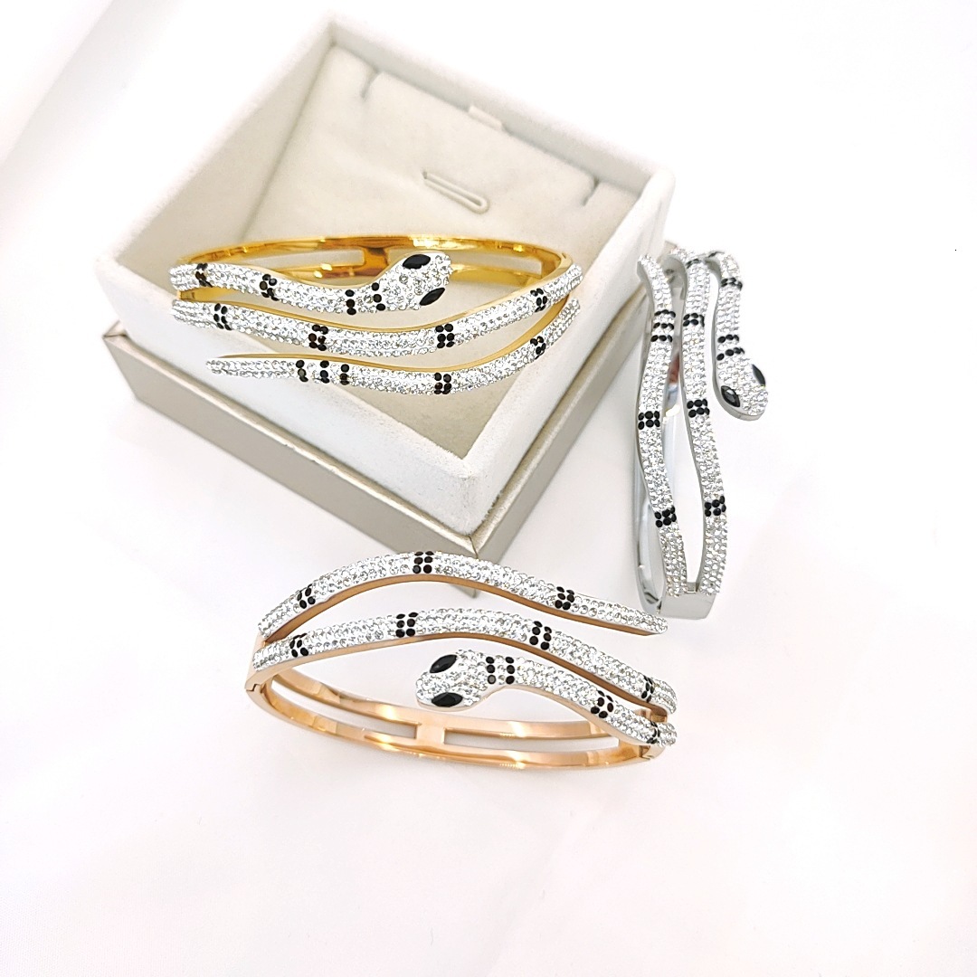 Hot Selling Full Dia Snake-Shaped Titanium Steel Bracelet Trendy Exaggerated Rose Gold