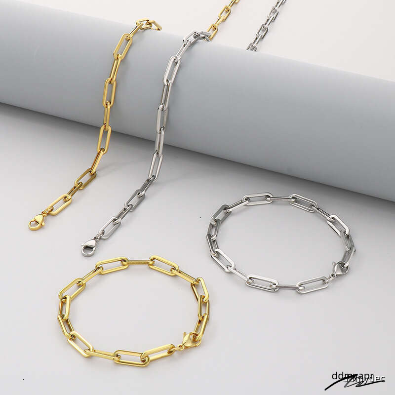 Unisex Chunky ddmydec Square Link Chain Necklace & Bracelet Stainless Steel Minimalist Jewelry ddmydec