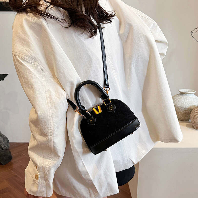 DHEssentials 2025 Women's Quilted Shell Bag, Faux Suede PU, Crossbody Shoulder Handbag, Color Block, Urban Minimalist, Black/Brown