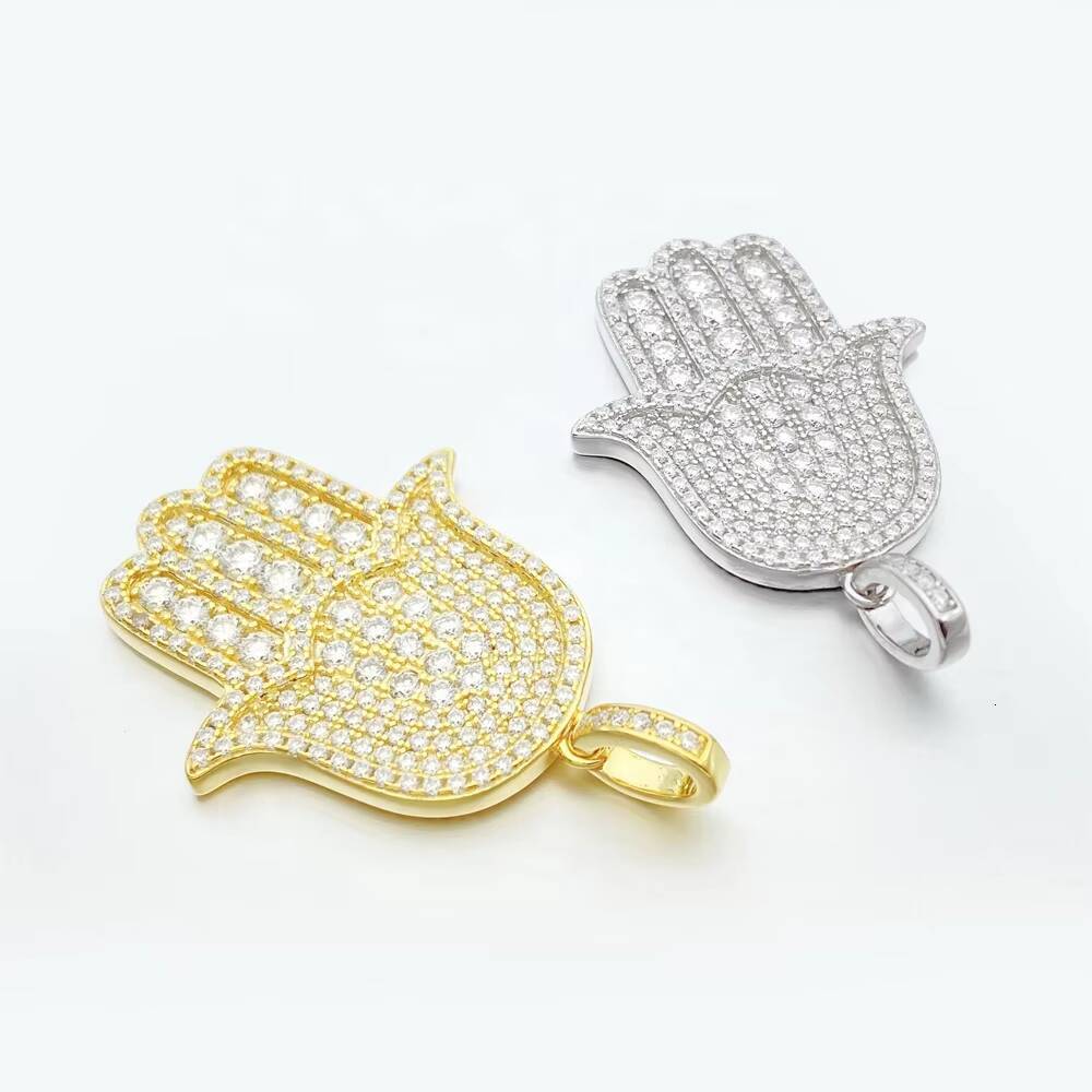 3D Hamsa Hand Pendant 925 Sterling Silver Moissanite Diamond Pendant Hip Hop