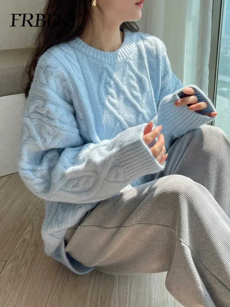 Sweater Woman Winter 2023 Round Neck Bottoming Twist Sweater Lazy Wind Loose Casual Knit Pullover Long Sleeve Pullover Jumper Z250905