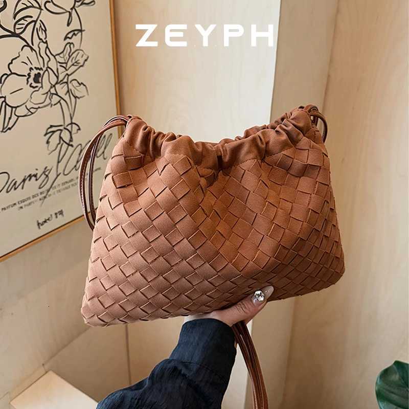 Zeyph Woven Drawstring Faux Suede Material Matte Feel Women s Autumn Winter Tote Bag Shoulder Bag Crossbody Bag Z250903