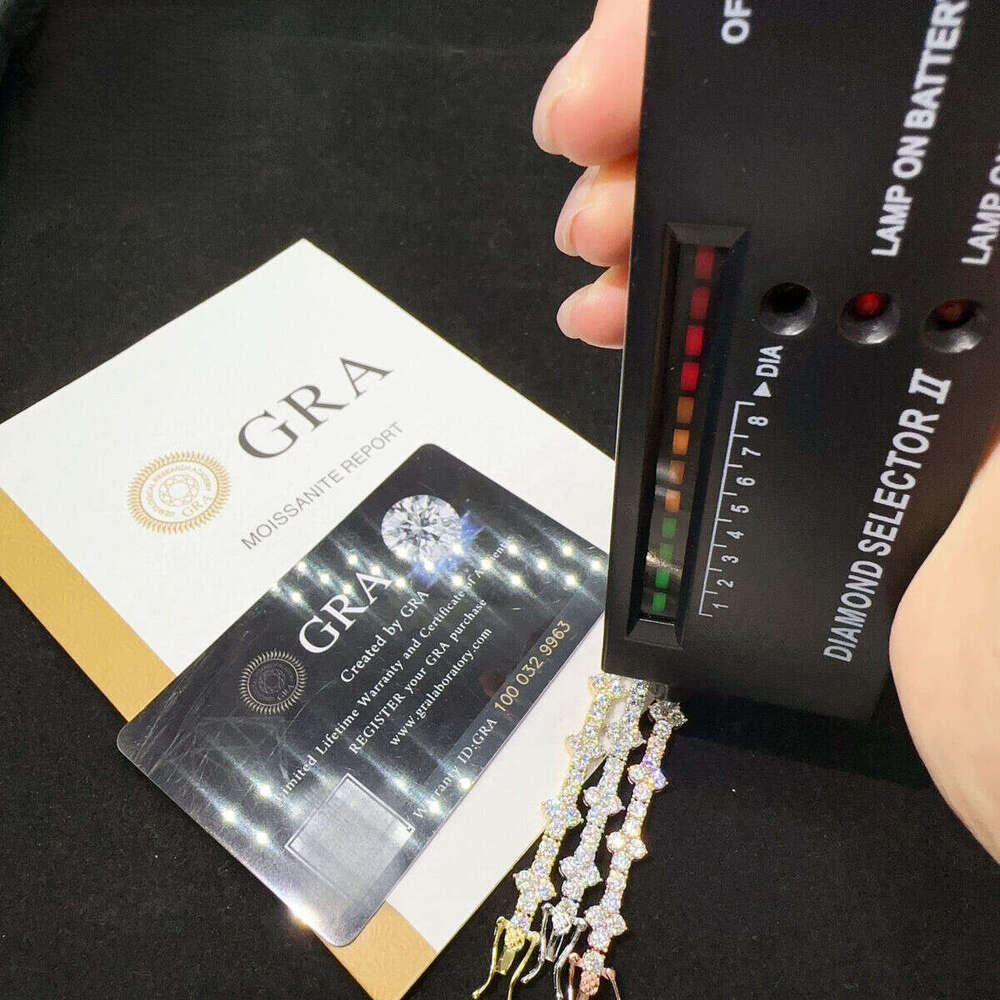 Sterling Sier Lab Iced Out VVS Moissanite Hip Hop Jewelry Tennis Chain Bracelet