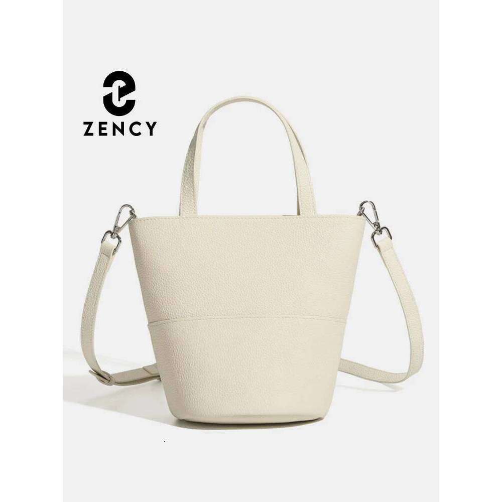 Zency Soft Genuine Leather Buckets Handbag Women Crossbody Bag Summer Autumn Large Pocket For Phone Sunglass Beige Shoulder