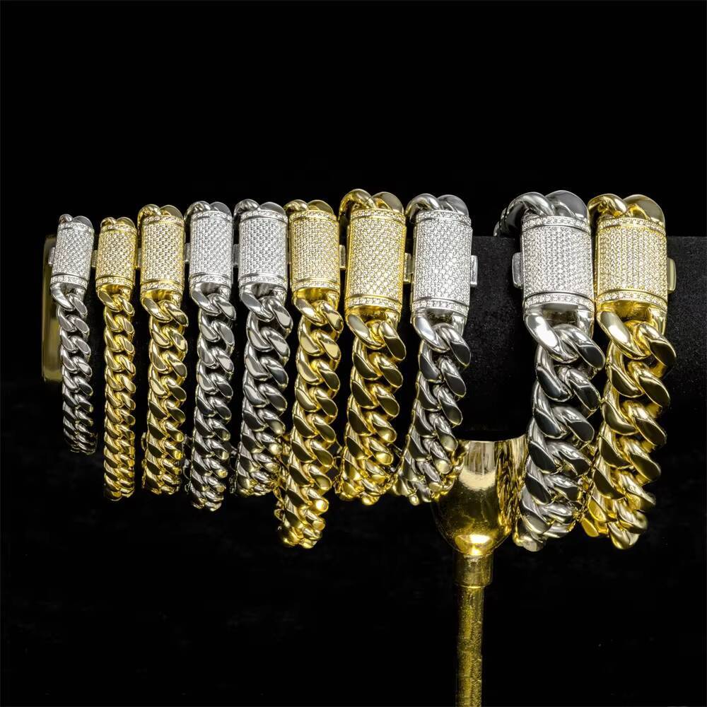 Factory Wholesale Hiphop Rock Men Necklace 18K Gold Filled Plated Stainless Steel Moissnite Miami Cuban Link Chain