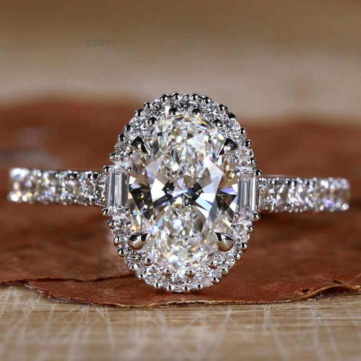 VOAINO Igi Certified CVD HPHT Lab Grown Diamond Gold Engagement Ring for Women Oval Diamond Ring with Sparkling Halo