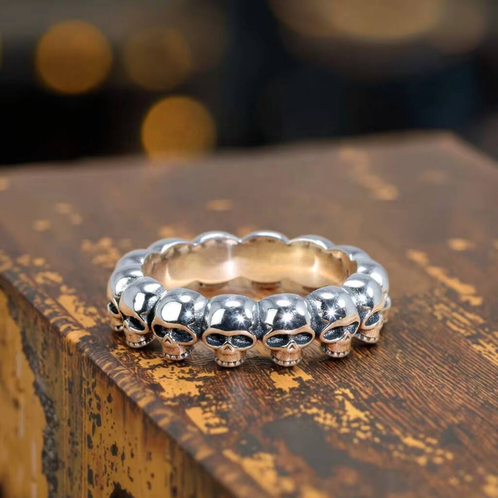 Handmade Classic Puck Closed Design Rhodium Fine Jewelry Retro Style 925 Sterling Silver Skeleton Ring for Men Party Everyday