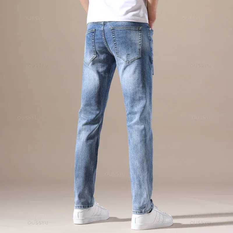 OUSSYU Brand Men Jeans Slim Fit Skinny Denim Jeans Designer Elastic Ripped Hole Pants Blue Stretch Trousers for Men 2840 W250905