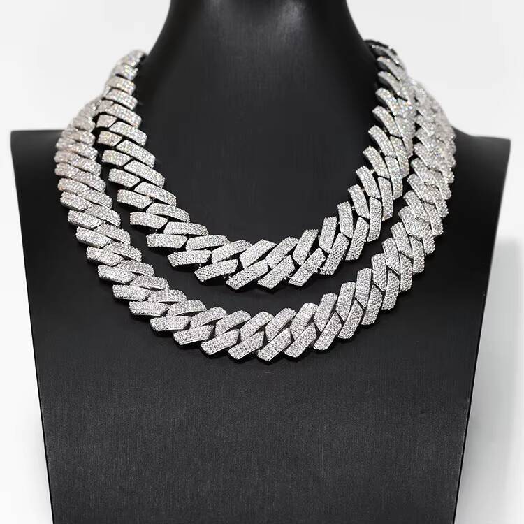 Yu Ying Heavy Weight 925 Silver 3 Rows 15MM 20MM Pass Diamond Tester Moissanite Link Cuban Chain for Men Necklace