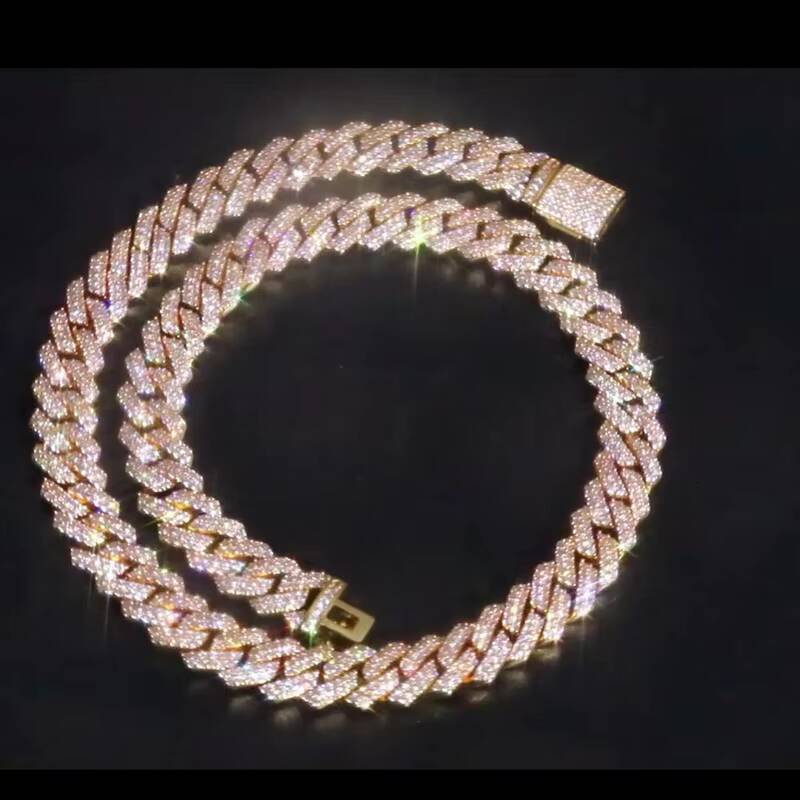 New Drop Shipping 14mm 5A Moissanite Diamond Hip Hop Jewelry Mens Prong Cuban Link Chain Necklace