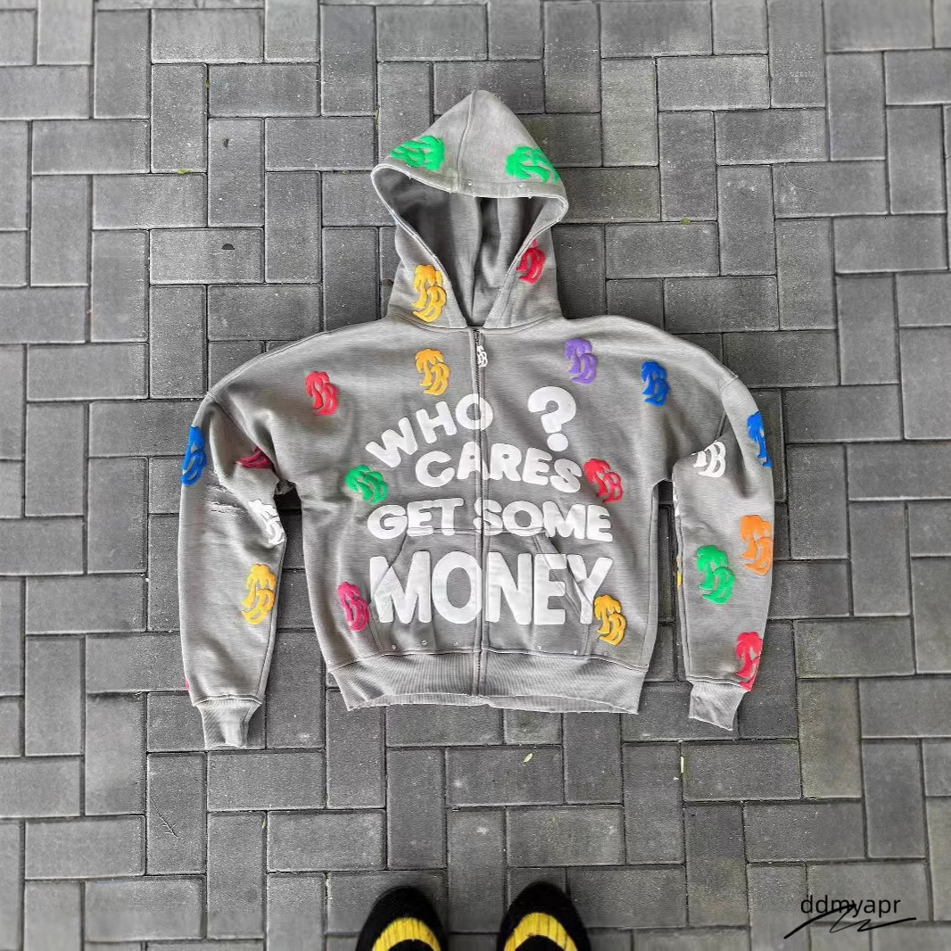 ddmyday Men's Casual Hooded Sweatshirt: Trendy American Alphabet Pattern, Loose Fit, Retro Zipper Jacket Top ddmyday ddmyday