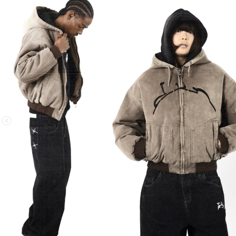 Y2K American High Street Washing Zipper Hooded Sweater Retro Harajuku Fashion Loose Top Clothing for Men and Women 250904