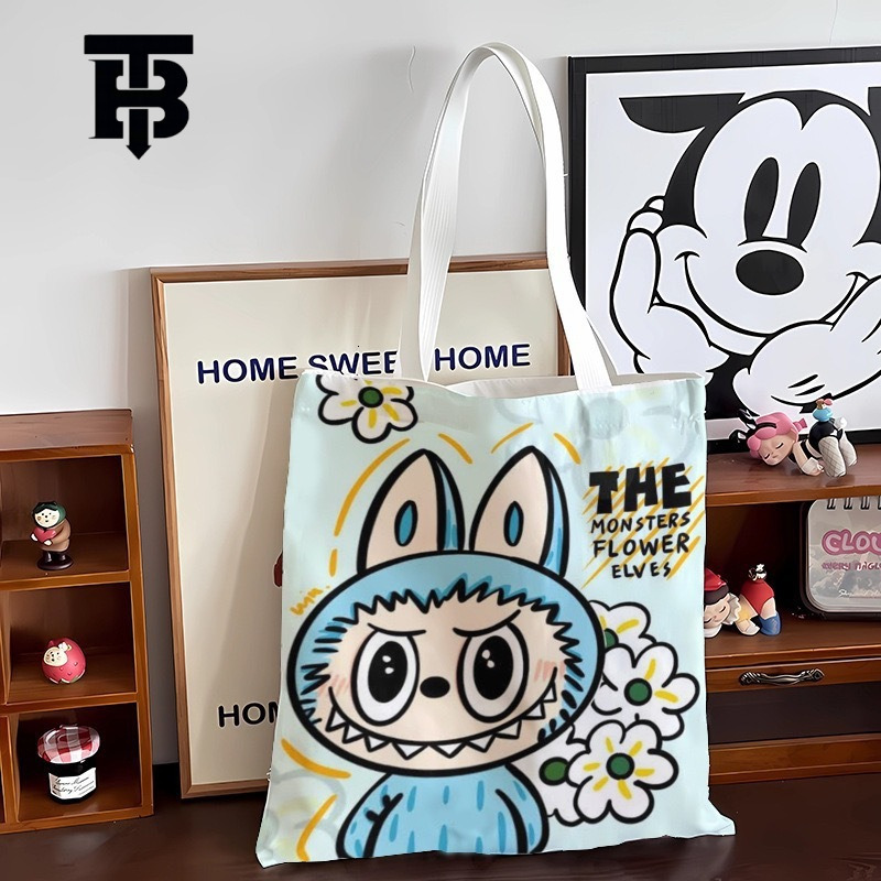 Fashion Labubu Printed Women's Canvas Bag Free Shipping Designer Luxury New Style Shoulder Bag Large Capacity Commuting Handbag Casual Shopping B