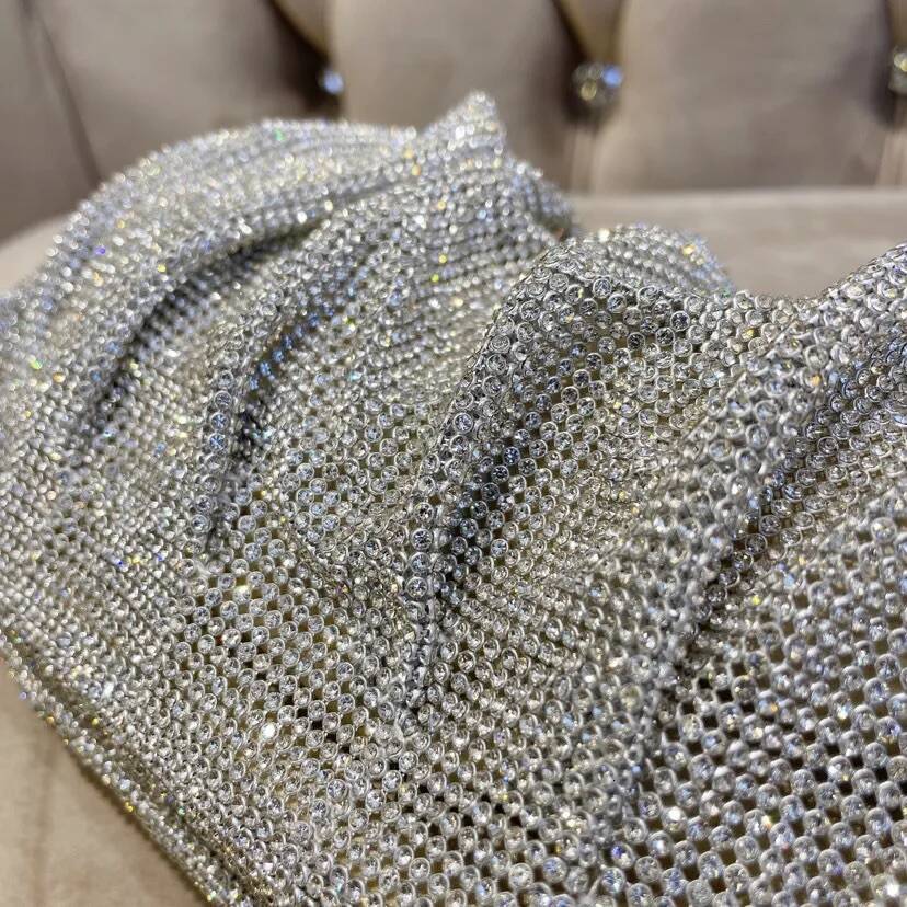 Shiny Sier Rhinestone Clutch Bags Women 2023 Designer Trending Boutique Folds Crystal Purses and Handbags Wedding Party