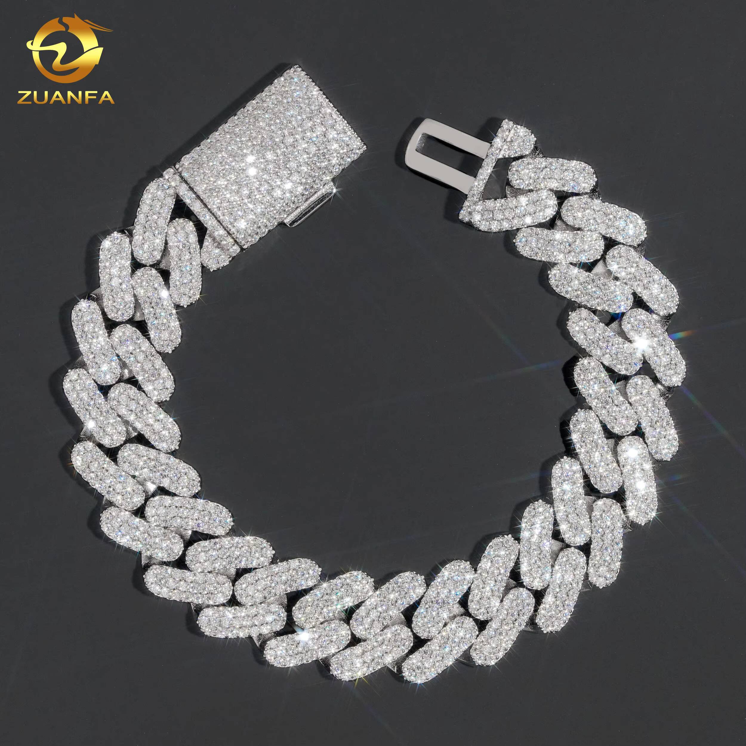 Wholesale 925 Sterling Silver VVS Moissanite Diamond Iced Out 16mm 3 Rows Diamond Cuban Link Chain Necklace Cuban Bracelet
