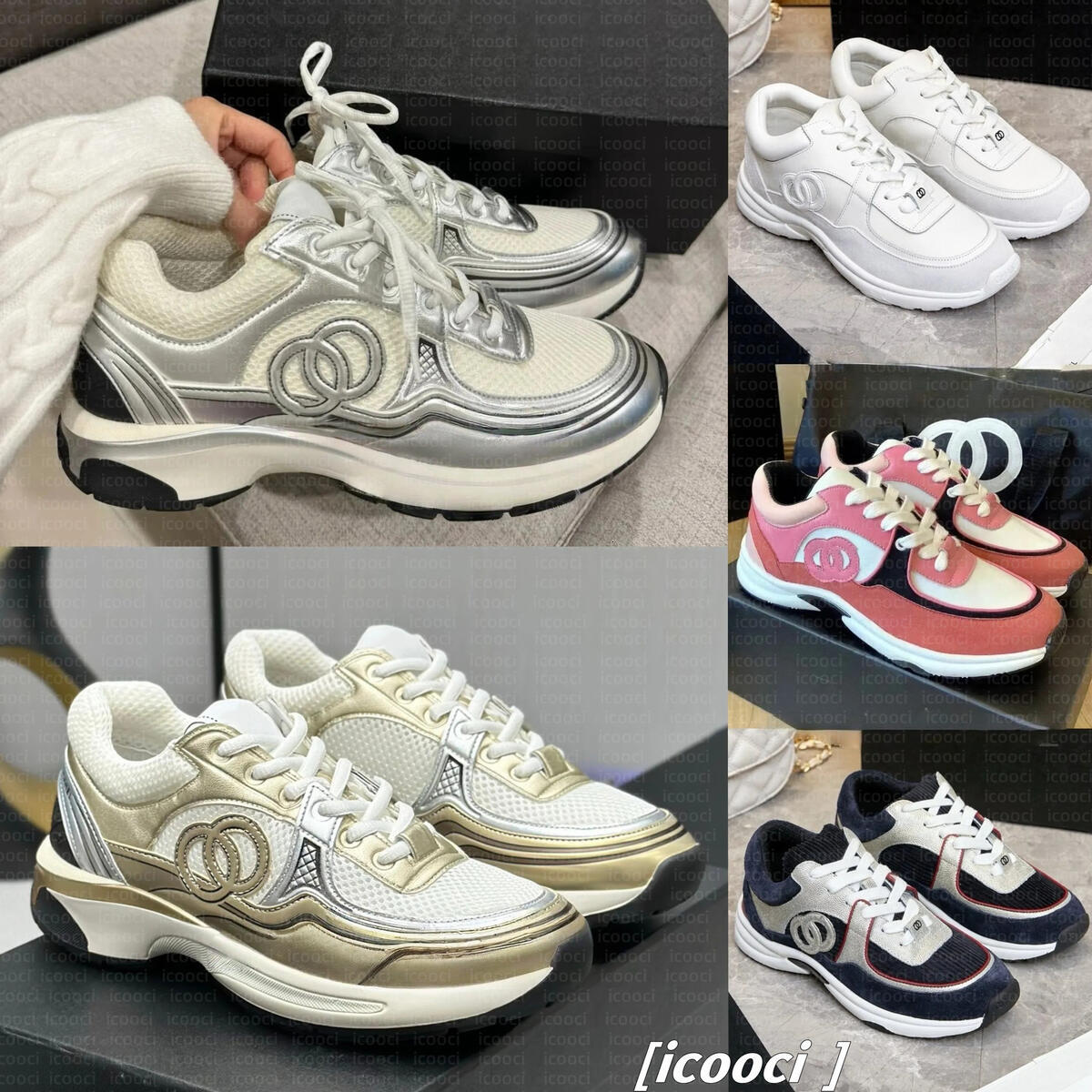 designer shoes Running CCity Shoes Leather Sport Runner Lace Up Sneakers Shoe Gold Silver Metallic Flat Womans Trainer Mesh Calfskin Nylon Outdoor Runner Trainers