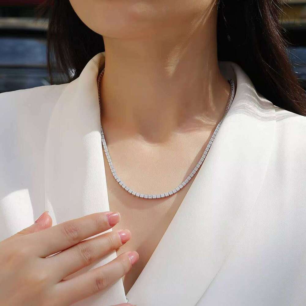 Wholesale Moissanite Tennis Chain Necklace Women's Fashion S Pure Sier Gold-plated Collarbone Style Daily Wear