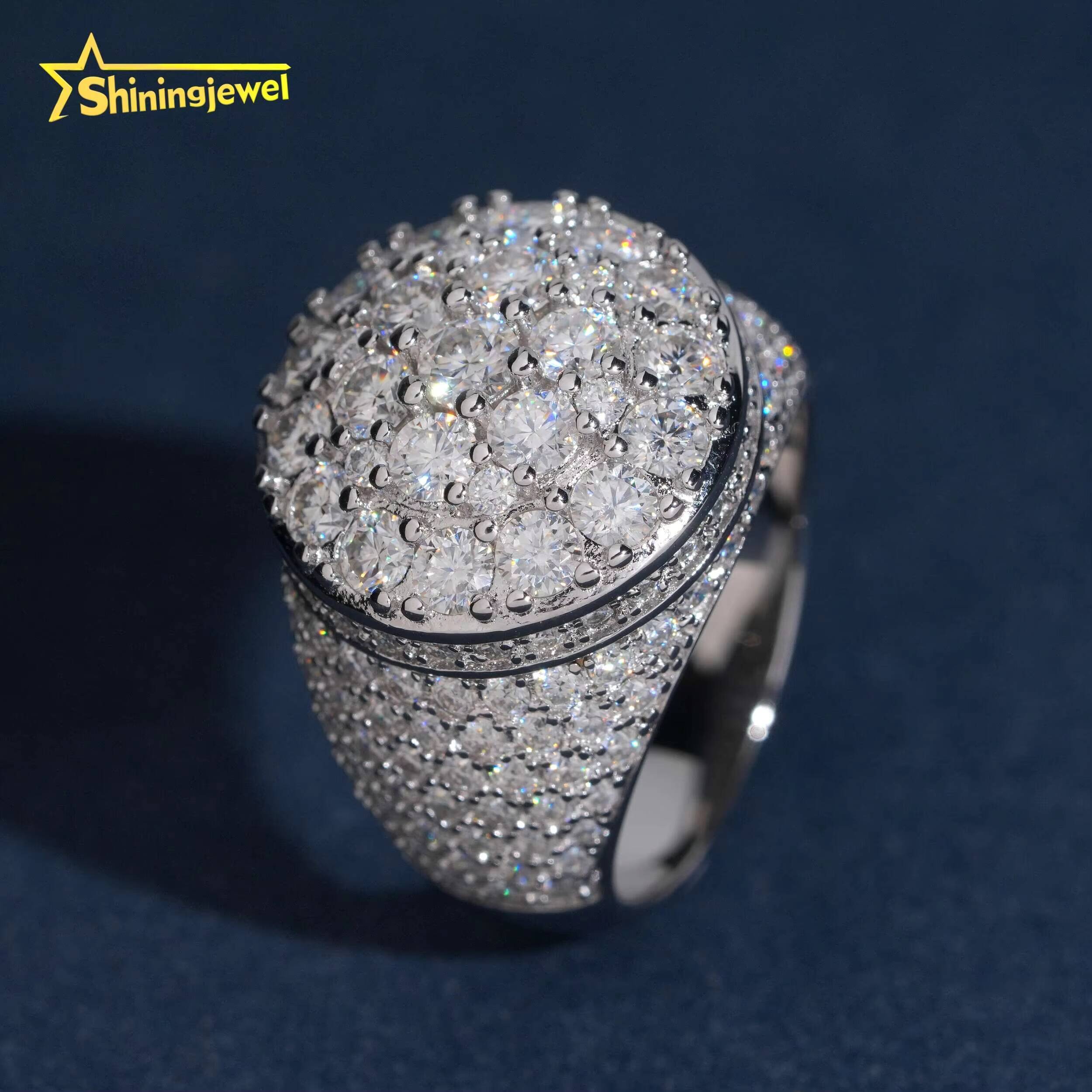 USA Local Shipping Moissanite Iced Out Ring Pass Diamond Test S925 Gold Plated Cluster Design Hip Hop Men Sparking Rings