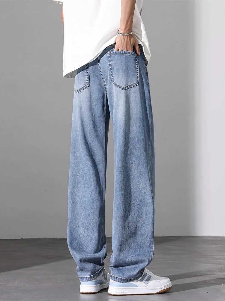 Mens Wide Jeans Fashion Straight Spring Summer Thin Loose Casual Denim Trousers Lyocell Fabric Breathable Comfortable Man Pants W250905