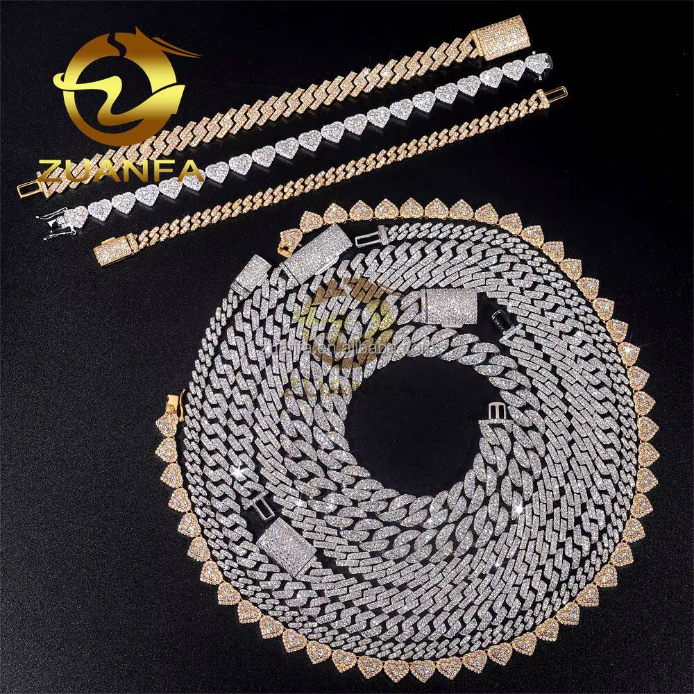 Cheap Price 8MM 10MM 12MM 13MM Vvs Moissanite Cuban Link Bracelet Men Fast Delivery Hip Hop Style Iced Out Diamond Cuban Chain