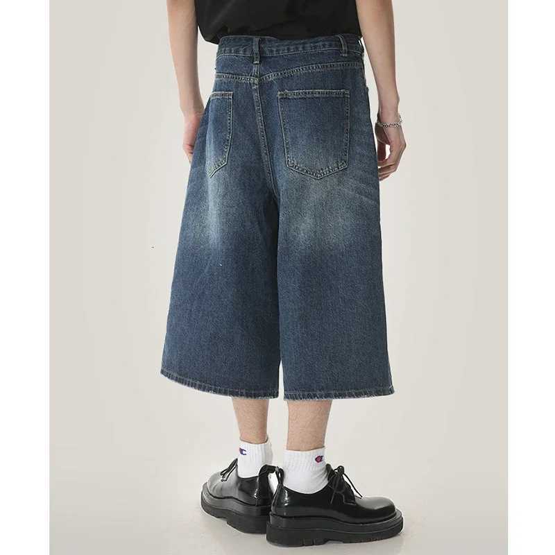 Summer Men Capri Short Jeans Male Fashion Retro Blue Denim Mid Pants Korean Casual Baggy Straight Wide Leg Calf Length Pants W250905