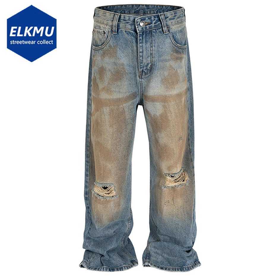 Luxury Designer Jeans Mens Vintage Distressed Ripped Blue Denim Pants Hi Street Baggy Jeans Trousers for Male W250905