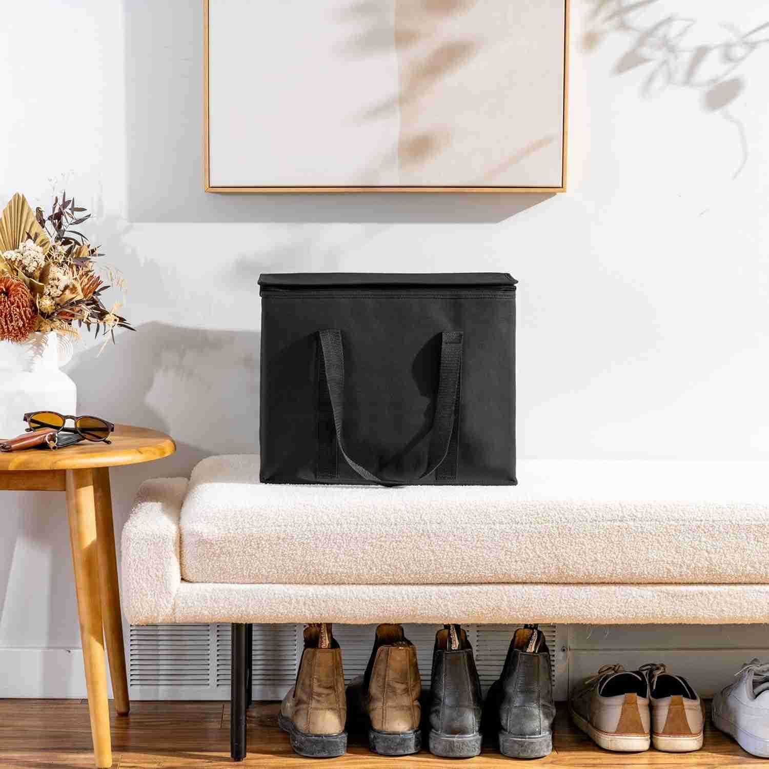 Reusable Grocery Bags Catering and Delivery Bag For Hot and Cold Food Collapsible Thermal Tote For Doordash and Uber Eats 1 Black wRed Trim M250904