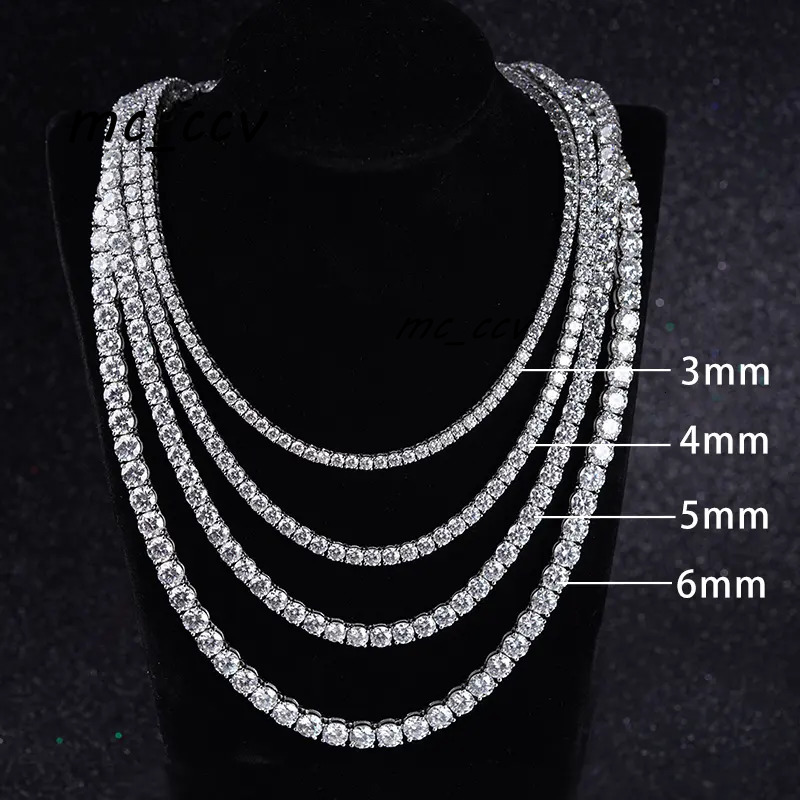 Luxury Tennis Silver Chain Ced Out S925 Sterling Silver Hip Hop Gold Plating 3mm Moissanite Tennis Chain Necklace
