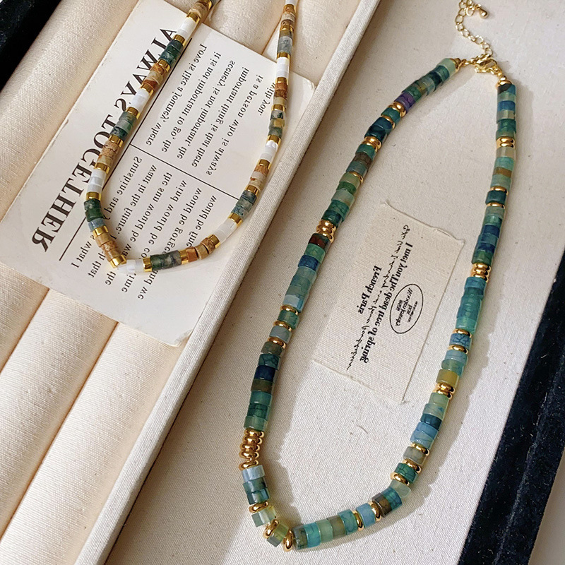 Gold Tone Beaded Choker Necklace With Multicolor Natural Stone & Shell Detail Boho Chic Style Daily & Vacation Wear Gift For Her Handmade-Like Jewelry