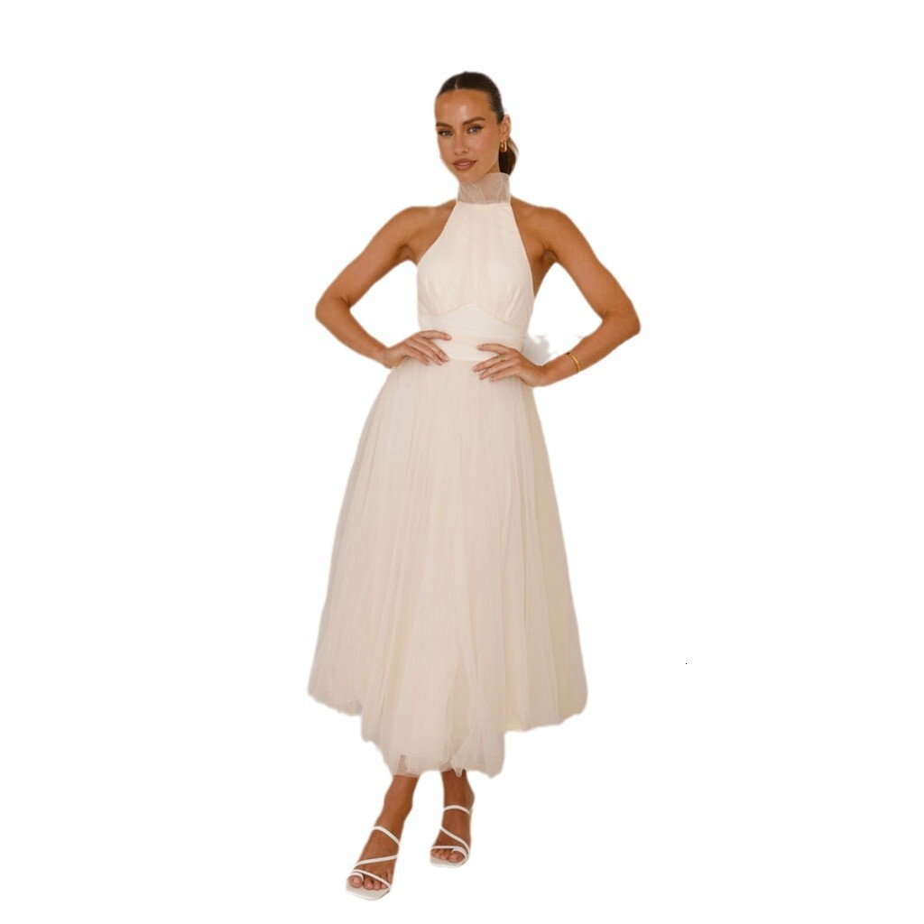 Womens Clothing 2025 Spring Summer New Highend Fashion Mesh Highneck Casual Halter Dress for Women