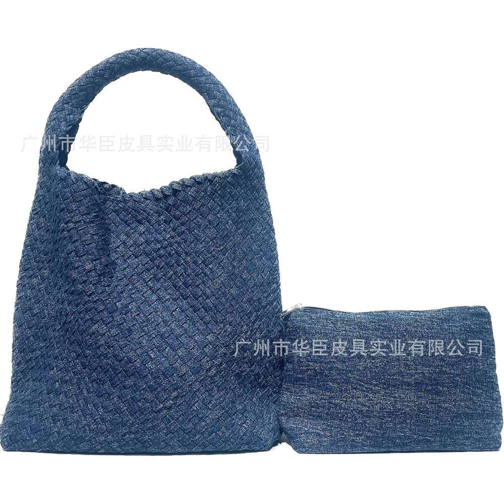 Snowflake Woven Large Capacity Shoulder Tie-Dye Denim Tote 2024 New Women's Bag