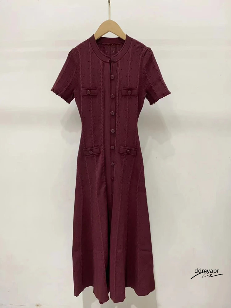 French Fashion Runway Knitt Single Breasted Mermaid Midi Dress Elegant Lady Ruffled Sleeve Hollow Out Slim Sweater Ddmydec 250305 Ddmydec Ddmydec Ddmy