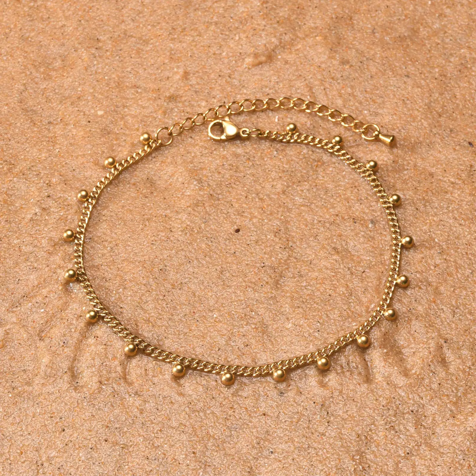 Anklet Bracelet on Legs Stainless Steel waterproof Adjustable Beach Beaded Ball Cuban Link Summer Boho Foot Jewelry for Women 250905