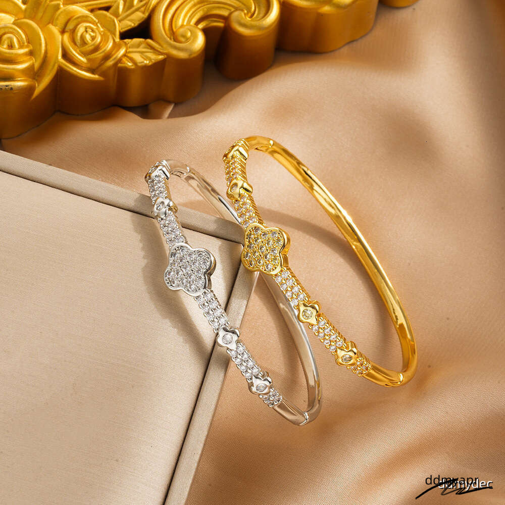 New Full Zircon Bracelet Open High-End Design With Inlaid Dias For Women ddmydec Four-Leaf Clover Non-Fading ddmydec