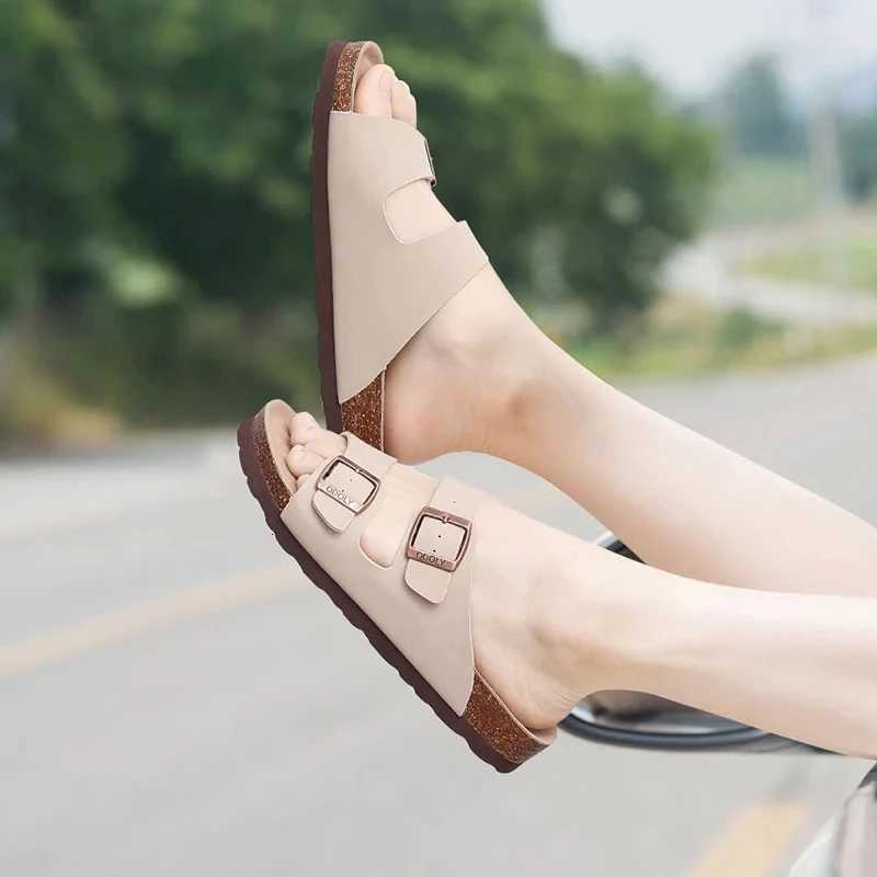 Crestar Classic Womens Cork Slippers Fashion Double Buckle Outdoor Beach Sandal Cork Footbed Leather Sandals Unisex Clogs Shoes W250905
