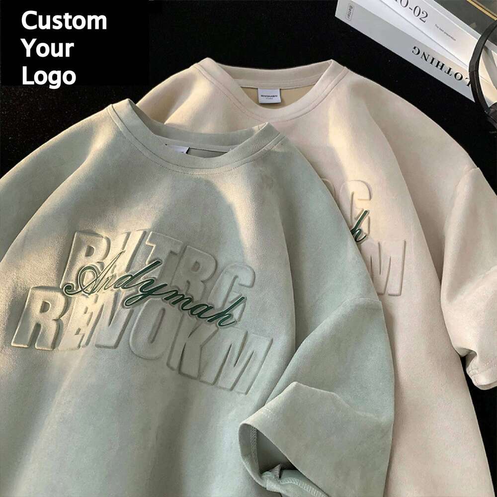 Heavyweight Essentials Oversized Acid Wash Men's Solid Color 3D Emed Cotton T-Shirt